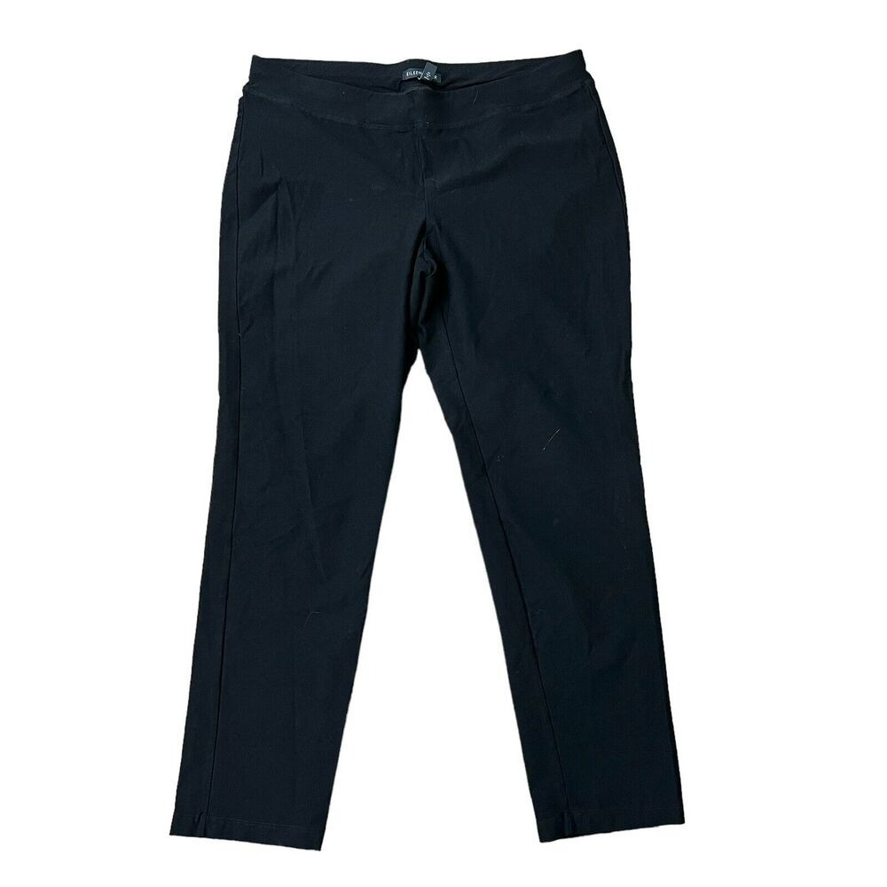 Eileen Fisher Woman's M Stretch Crepe Ankle Pants Trousers Black Elastic Pull On